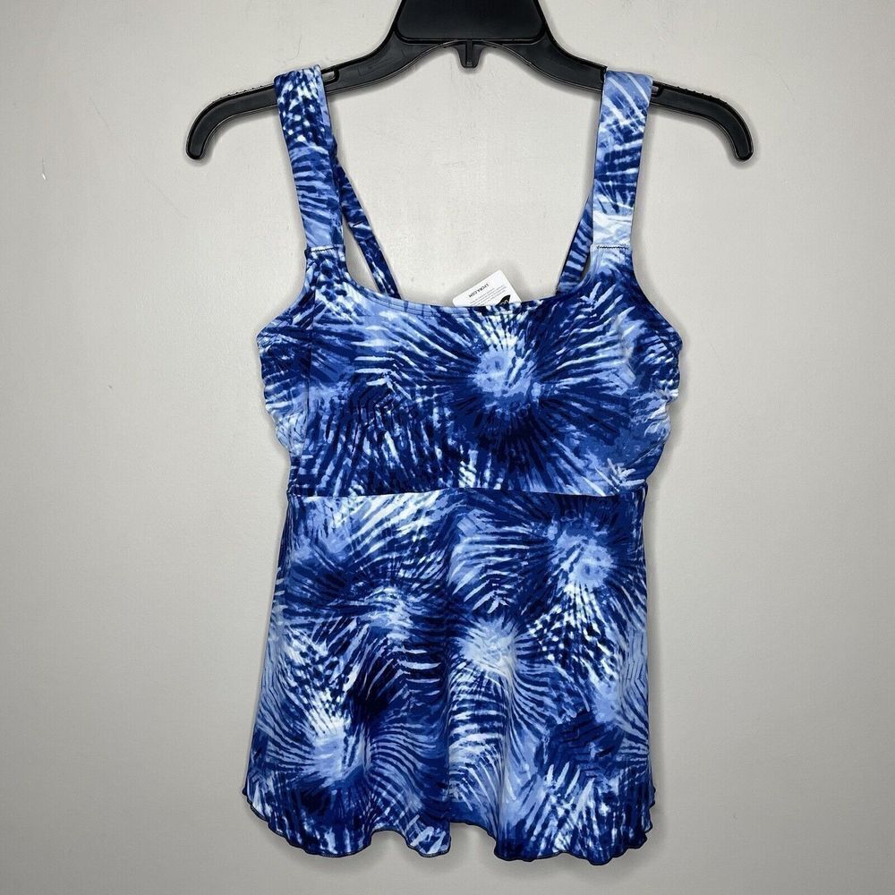 LANDS END Tankini Top Womens XS Flutter NEW Solid Deep Sea Navy Tie Dye Palm